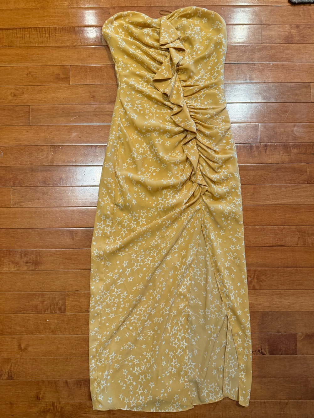 Likely Yellow Strapless Ruffled Star-Print Dress